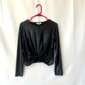 Black, Holographic-ish Long-Sleeved Crop Top